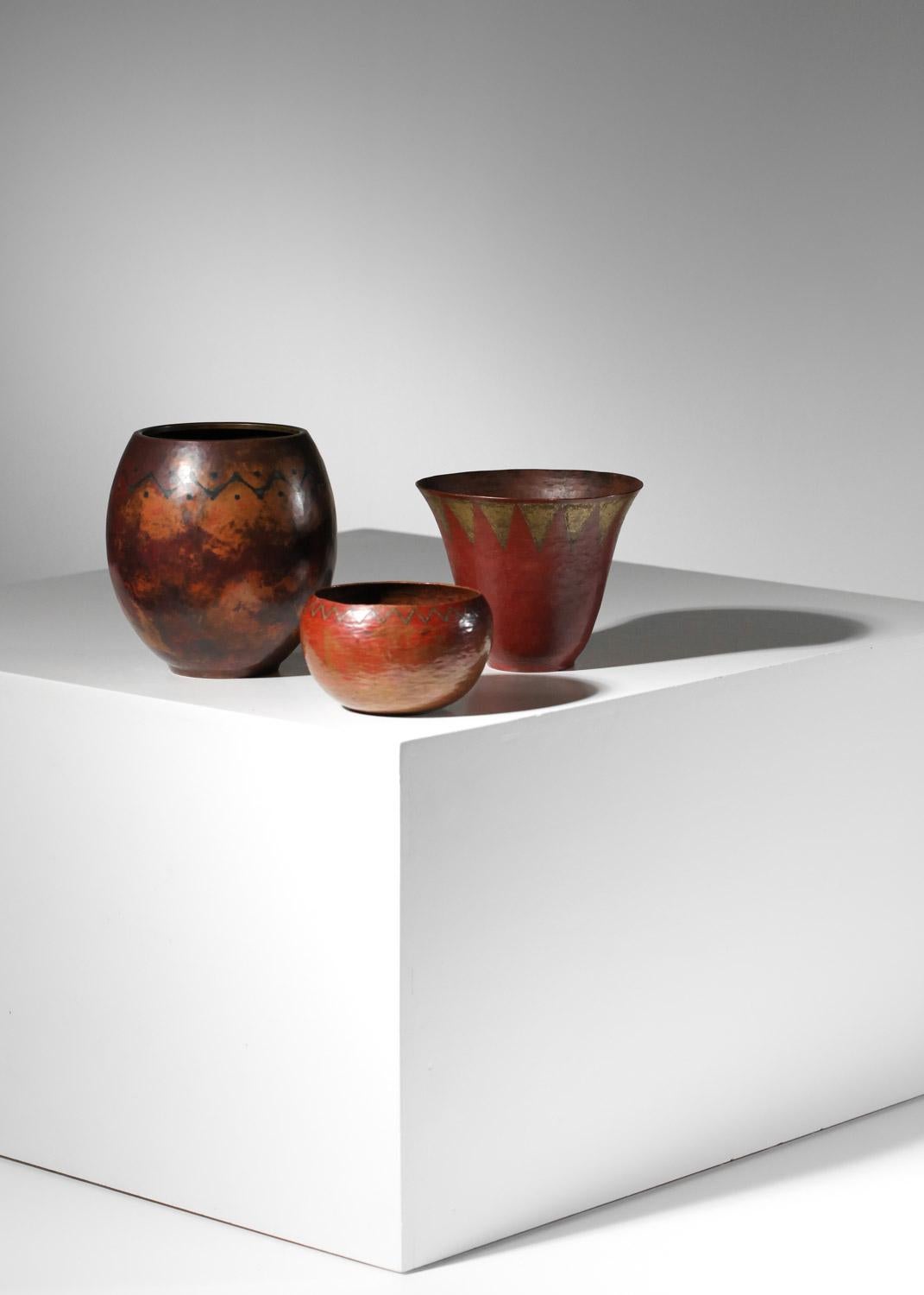 Martellato Vaso Art Deco di Claudius Linossier in rame martellato in vendita