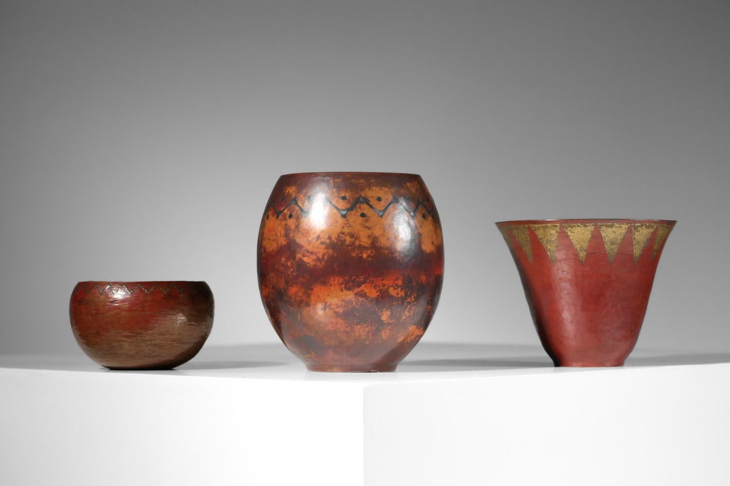 Vaso Art Deco di Claudius Linossier in rame martellato In condizioni buone in vendita a Ternay, Auvergne-Rhône-Alpes