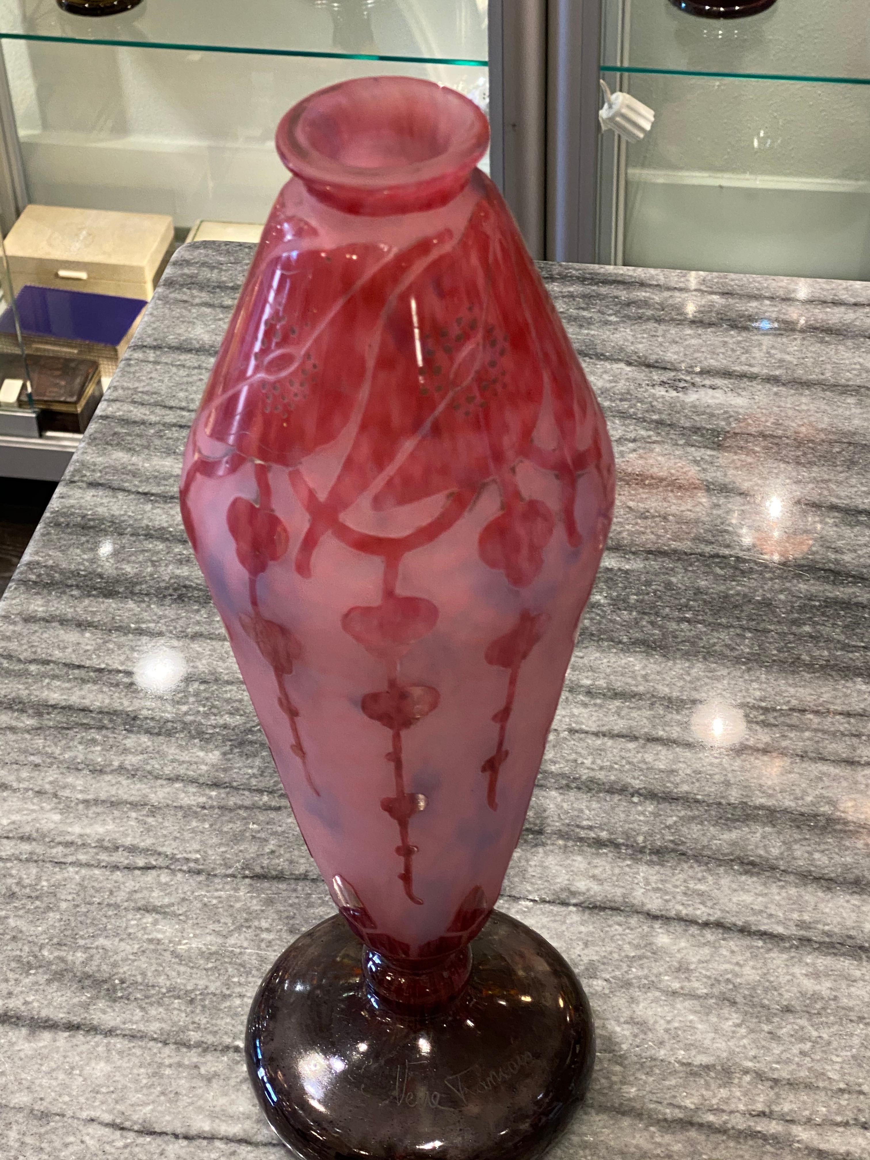 Buriné Vase Art Déco Garance par Le Verre Français en vente
