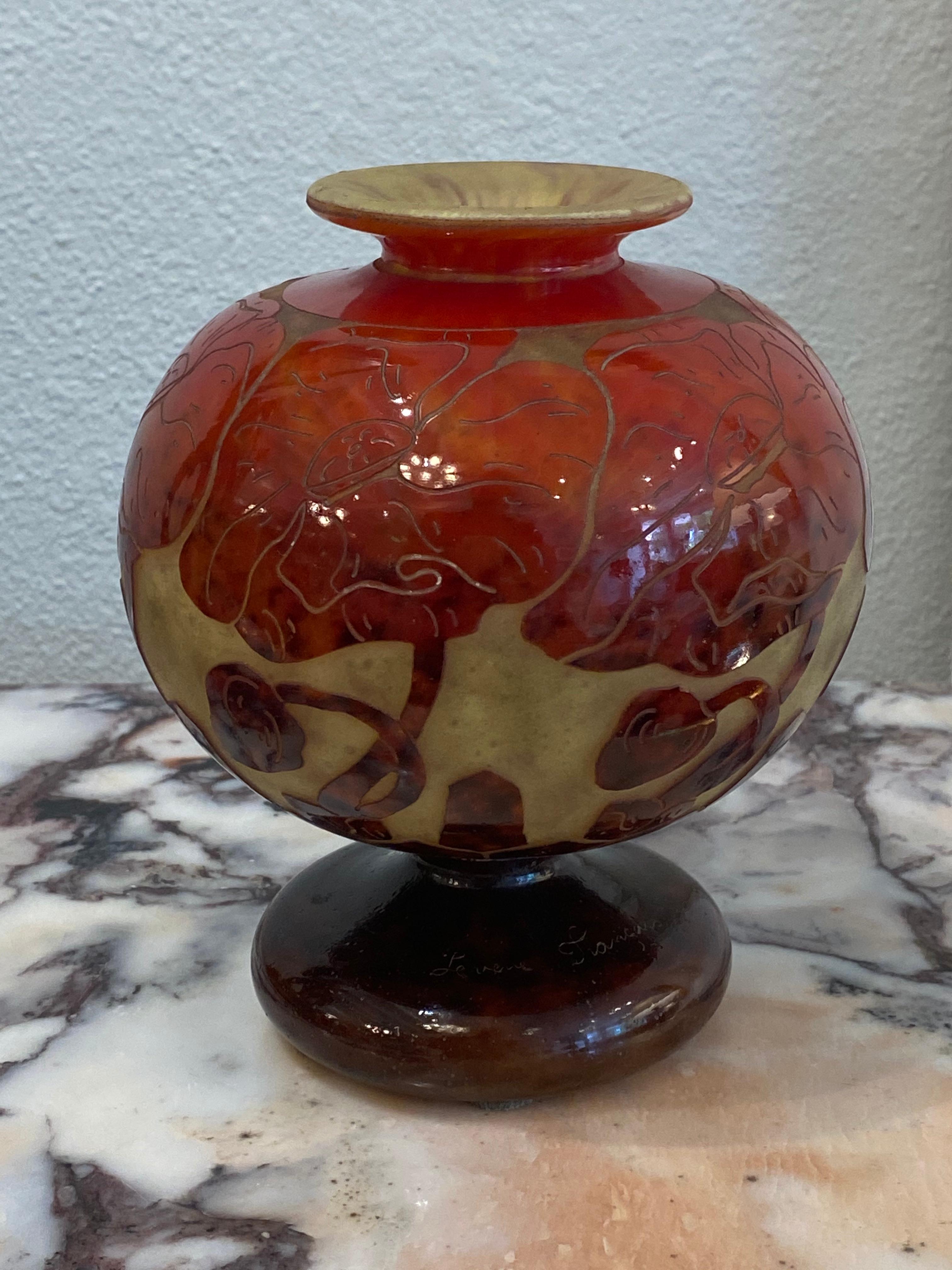 French Art Deco Pavots Glass Vase by Le Verre Francais For Sale