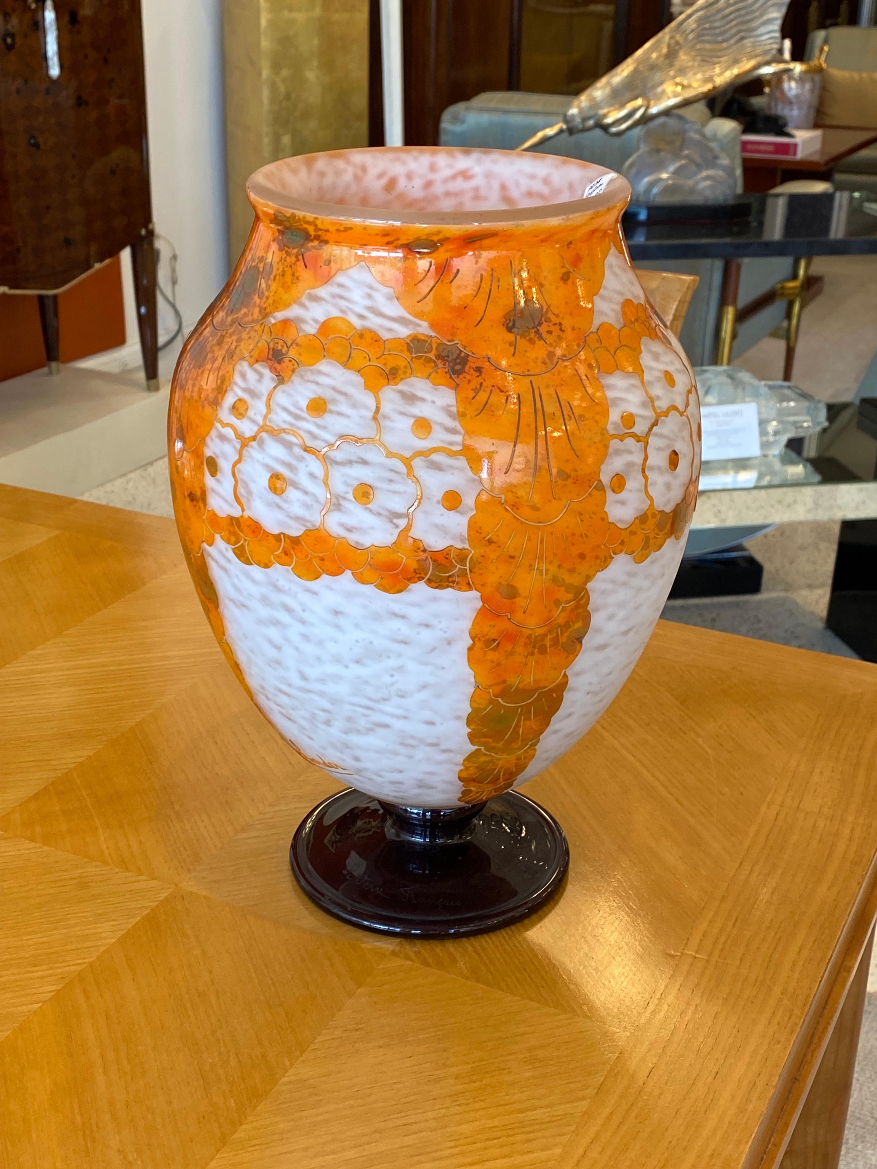 French Art Deco Glycine Glass Vase by Le Verre Francais For Sale