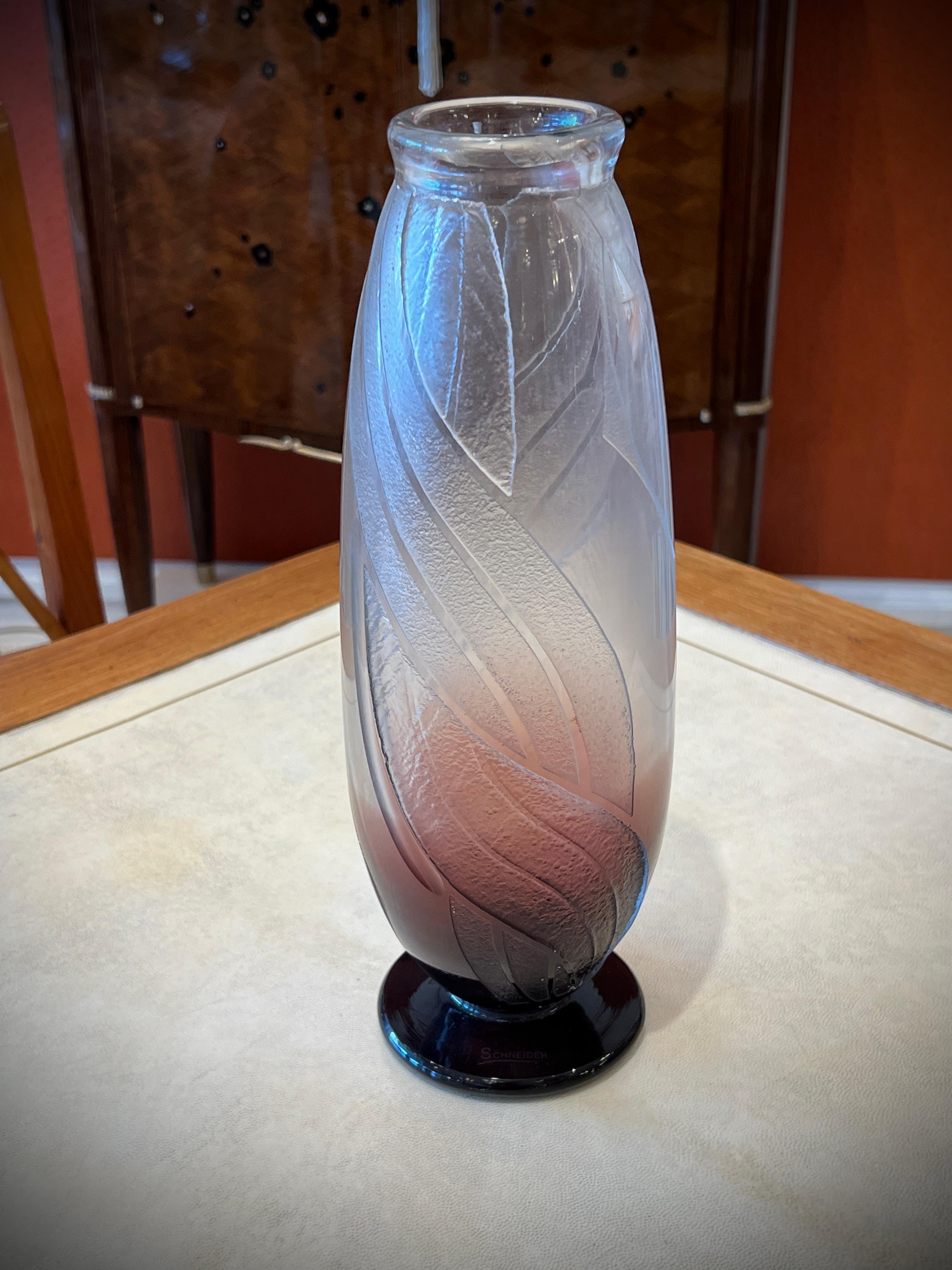 Glass Art Deco Vase by Le Verre Francais For Sale
