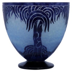 Art Deco Vase by Le Verre Francais Palmier Bleus