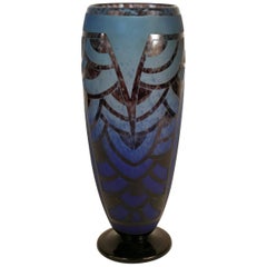 Art Deco Vase by Le Verre Francais, Schneider Nénuphars Bleus