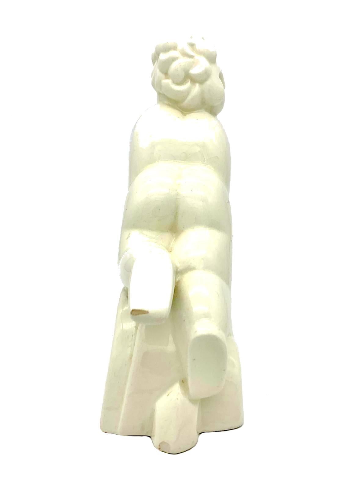 French Art Deco Vase Cherub Resting On A Bed Of Clouds Cream Coloured Ceramic For Sale