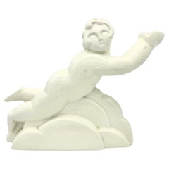 Art Deco Vase Cherub Resting On A Bed Of Clouds Cream Coloured Ceramic