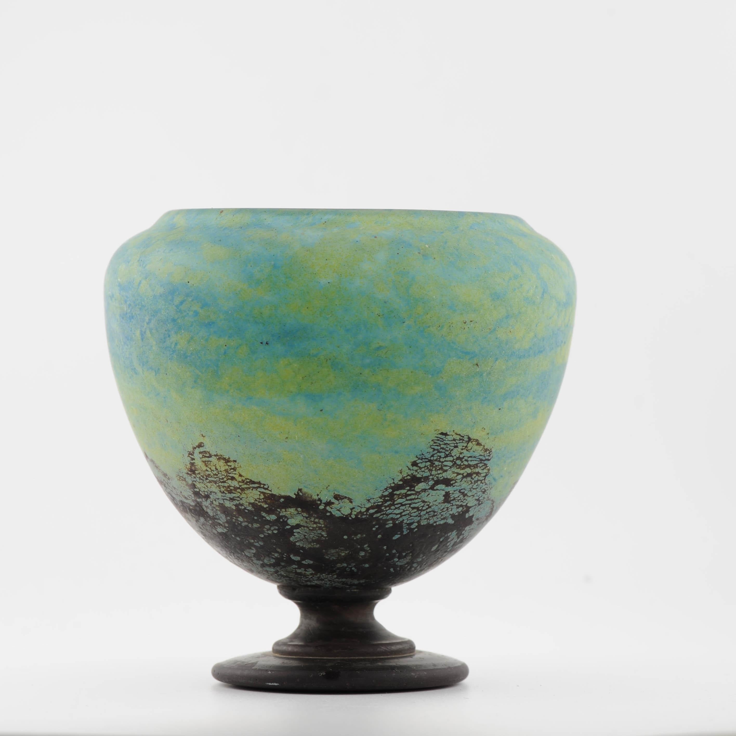 18th Century and Earlier Art Deco Vase Daum Nancy Acid-Etched Glass Vase, circa 1910-1925 French Glass For Sale