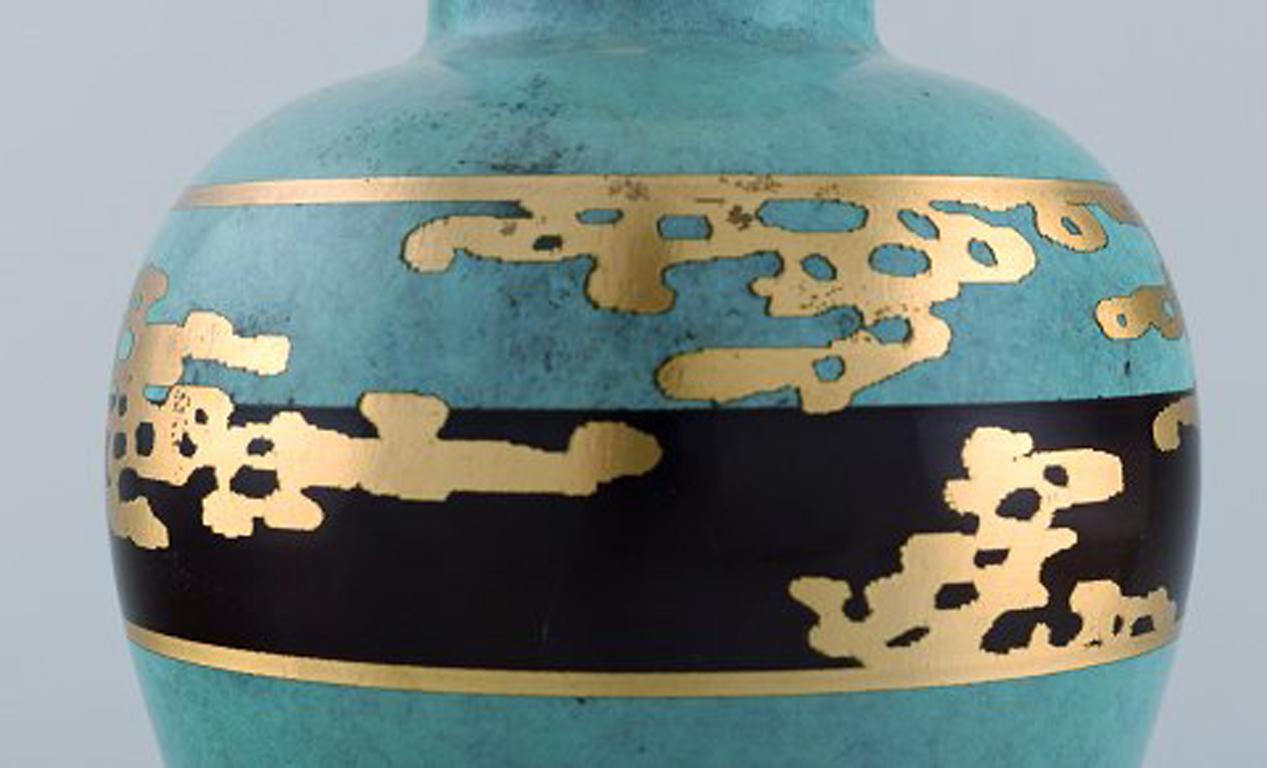 Art Deco Vase, Green Patinated Bronze with Gold Decoration 