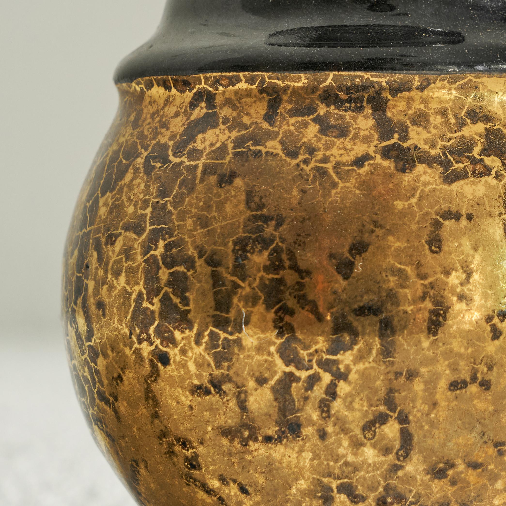 Art Deco Vase in Black and Gold Craquelé, 1930s In Good Condition For Sale In Tilburg, NL
