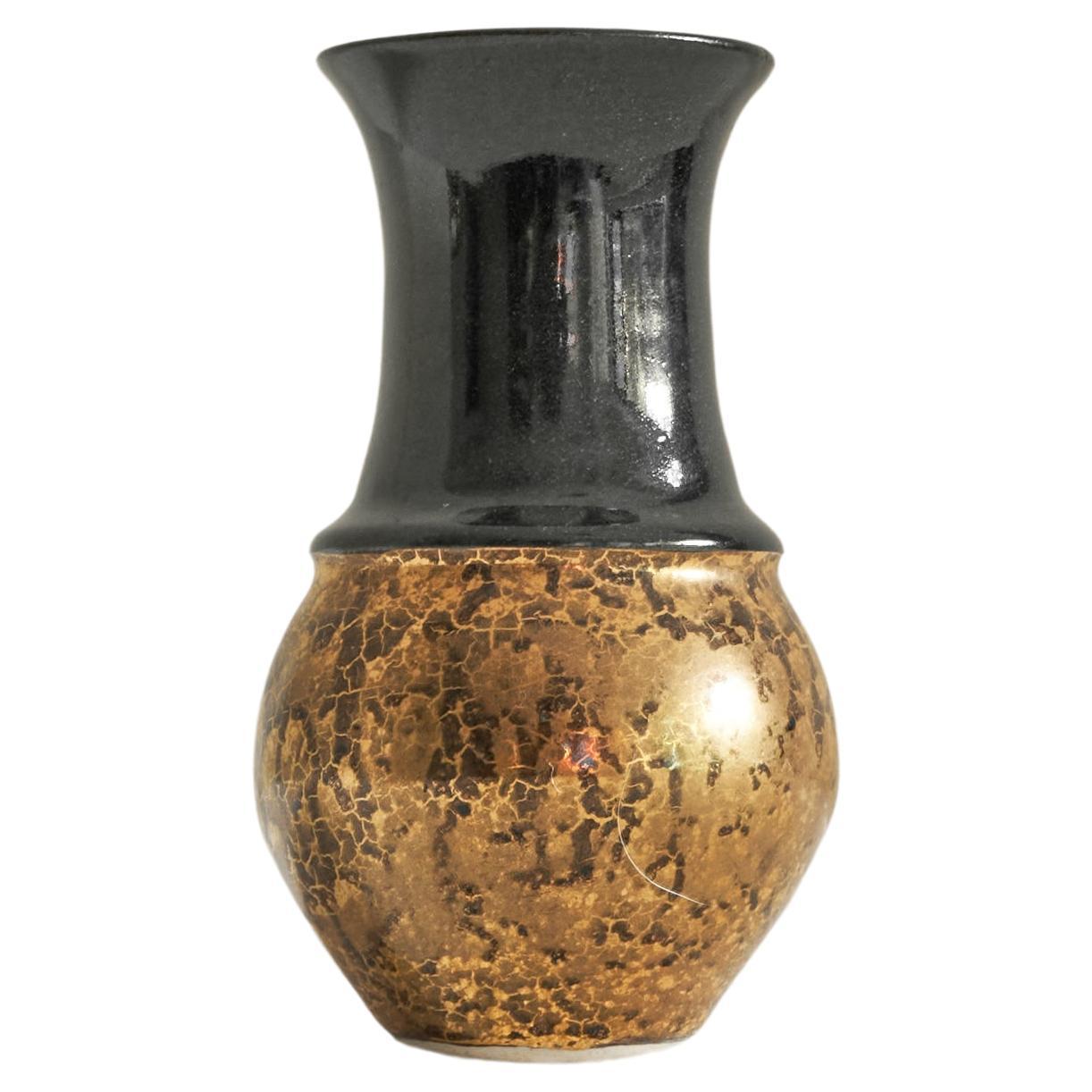 Art Deco Vase in Black and Gold Craquelé, 1930s For Sale
