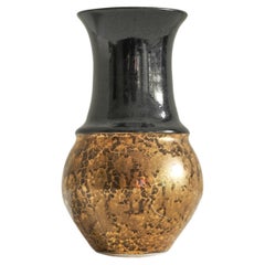 Vase Art Déco en craquelé noir et or, années 1930