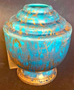 Art Deco Vase in Blue-Green and Gold, by MNF in Sevres, 1930s