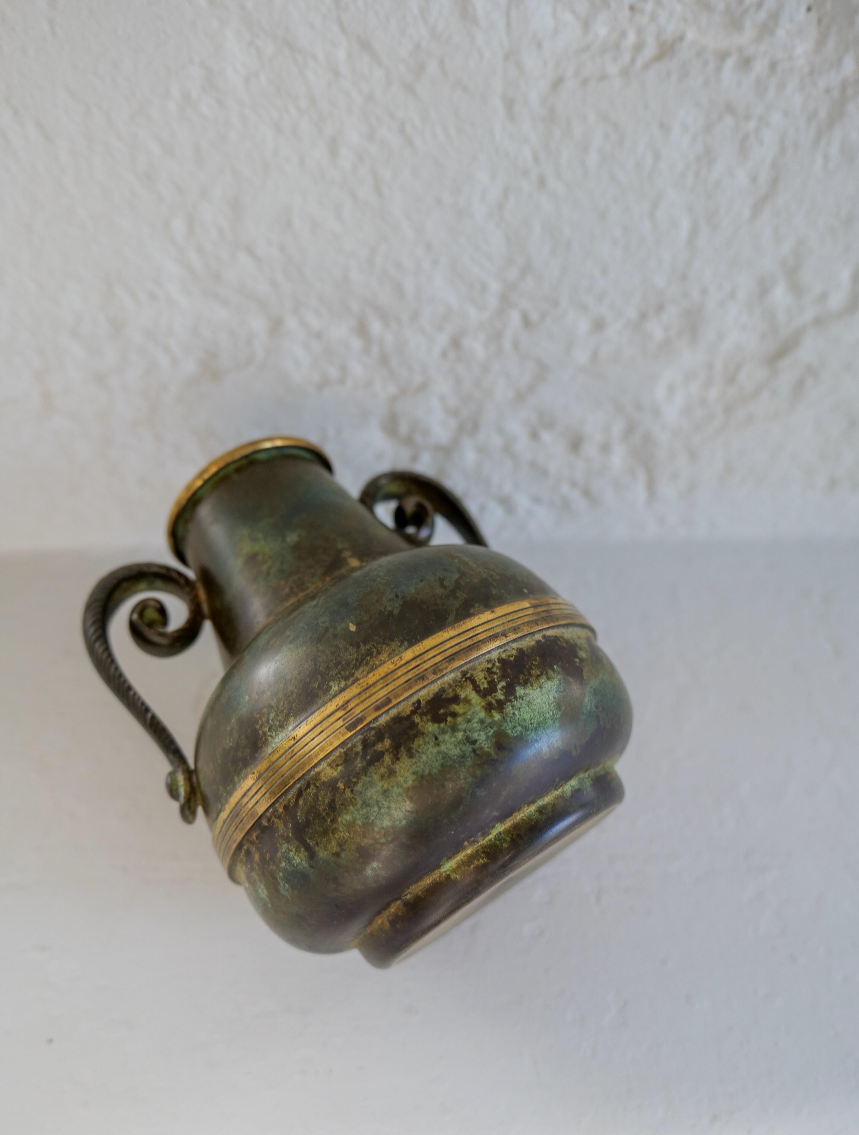 Art Deco Vase in Bronze and Brass by SVM Handarbete, Sweden 1940s For Sale 6