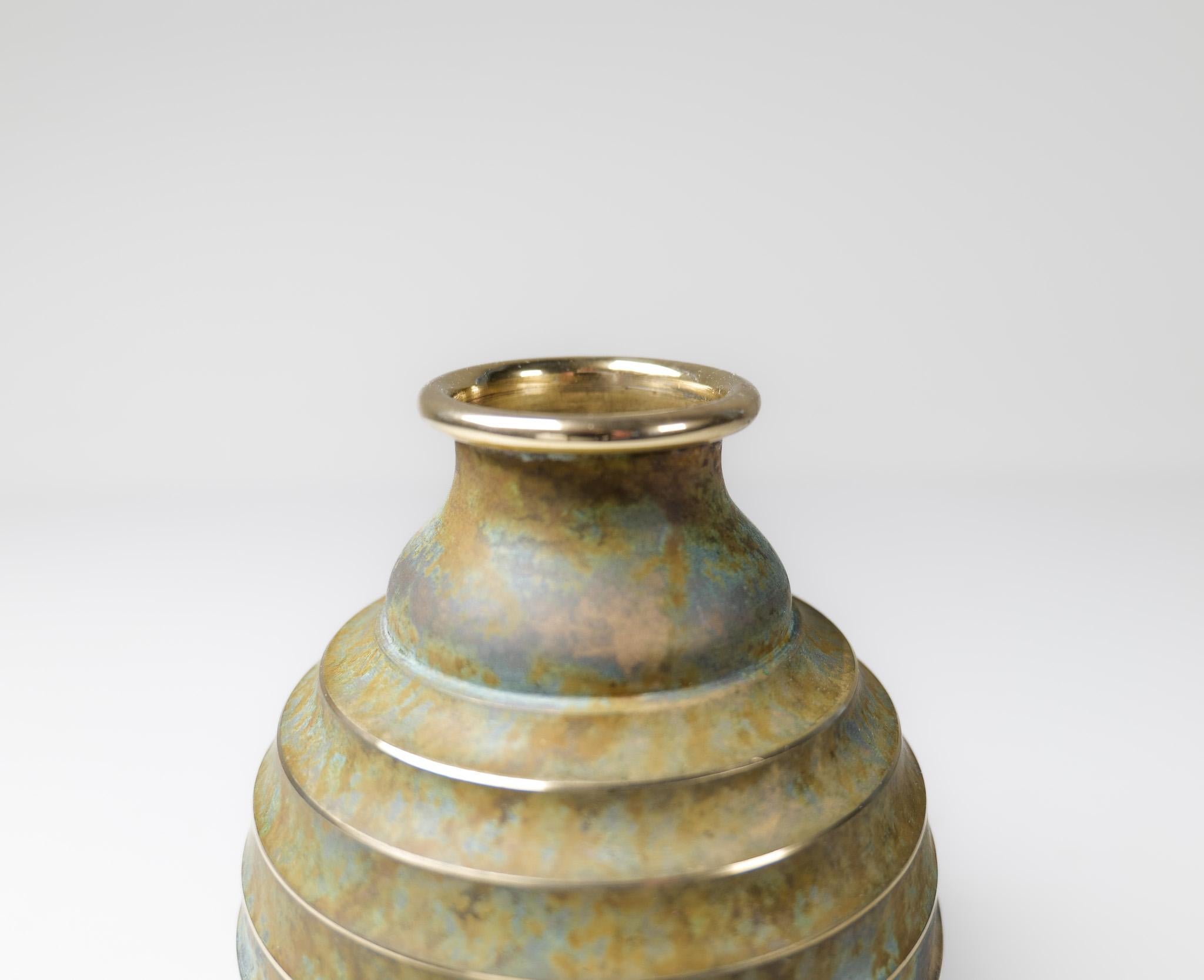 Mid-20th Century Art Deco Vase in Bronze and Brass by SVM Handarbete, Sweden 1940s For Sale