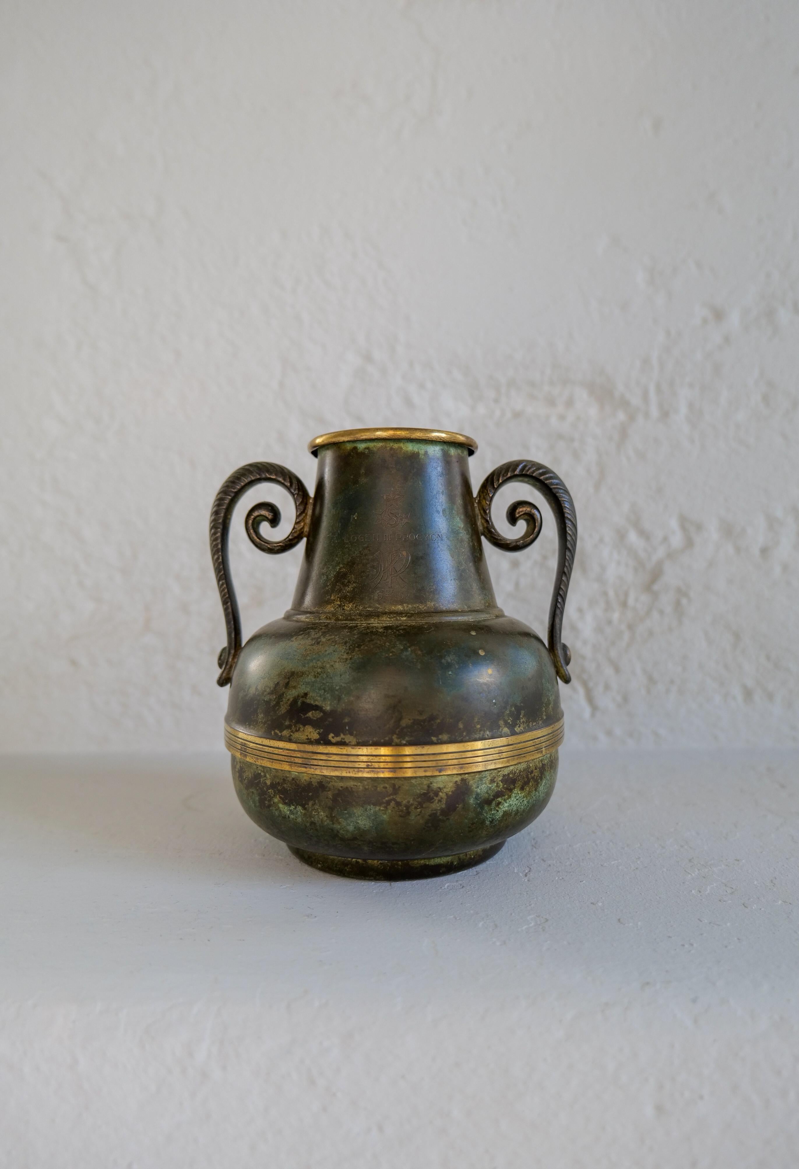 Art Deco Vase in Bronze and Brass by SVM Handarbete, Sweden 1940s For Sale 1