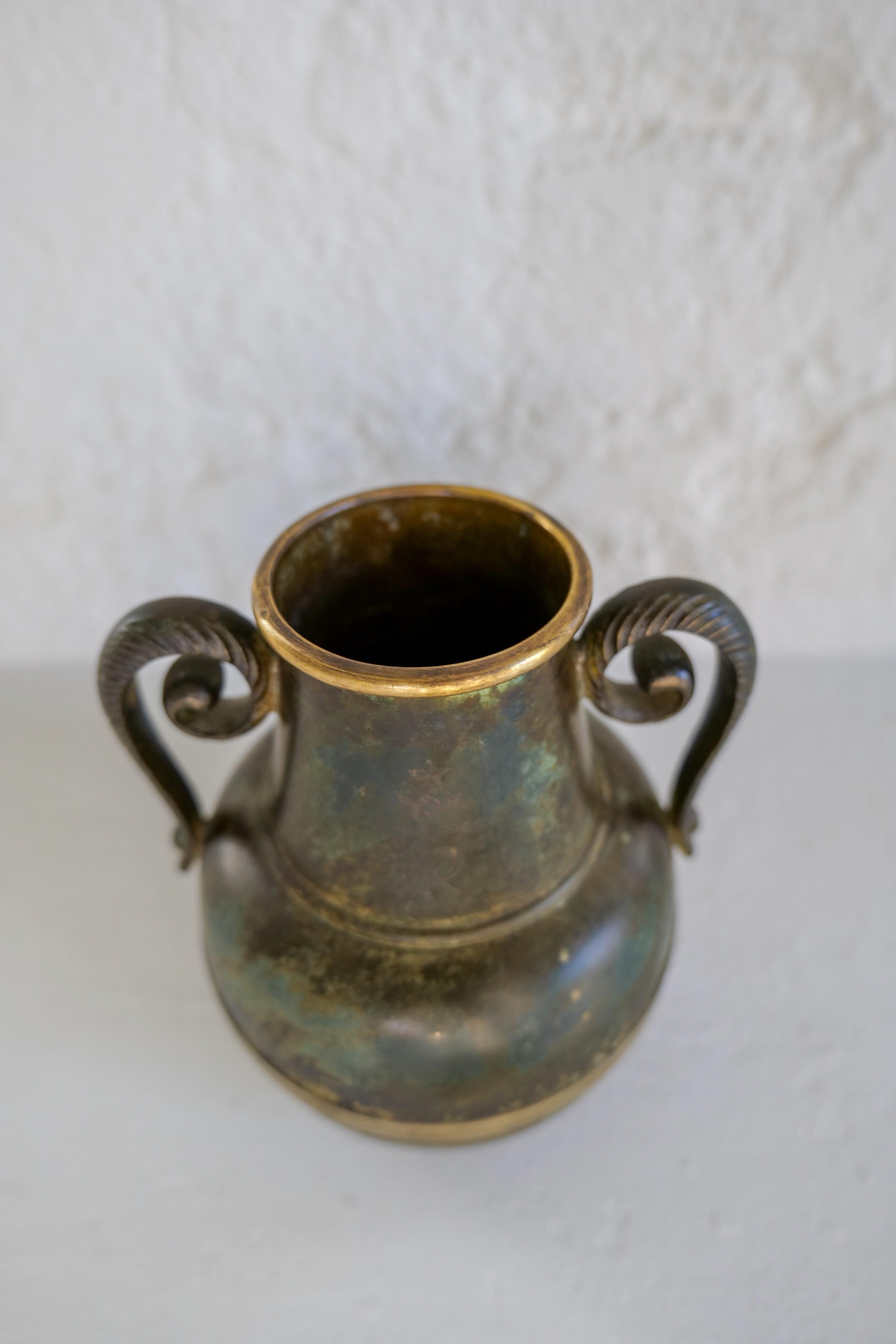 Art Deco Vase in Bronze and Brass by SVM Handarbete, Sweden 1940s For Sale 4