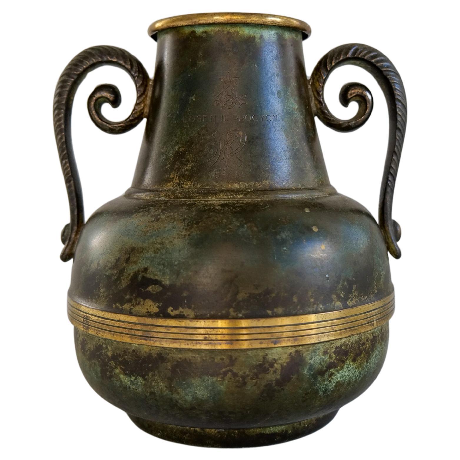Art Deco Vase in Bronze and Brass by SVM Handarbete, Sweden 1940s For Sale