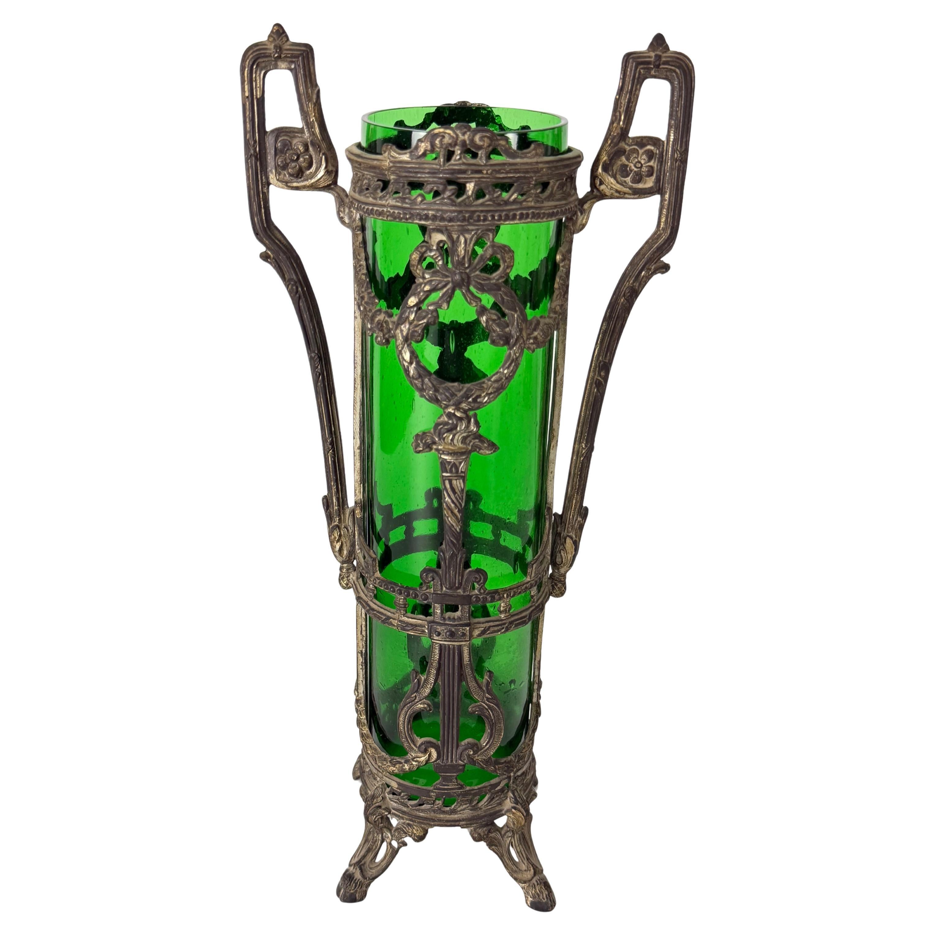 Art Deco Vase in Bronze and Colored Murano Glass, 1940s