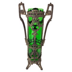 Art Deco Vase in Bronze and Colored Murano Glass, 1940s Art Deco Vase in Bronze and Colored Murano Glass, 1940s