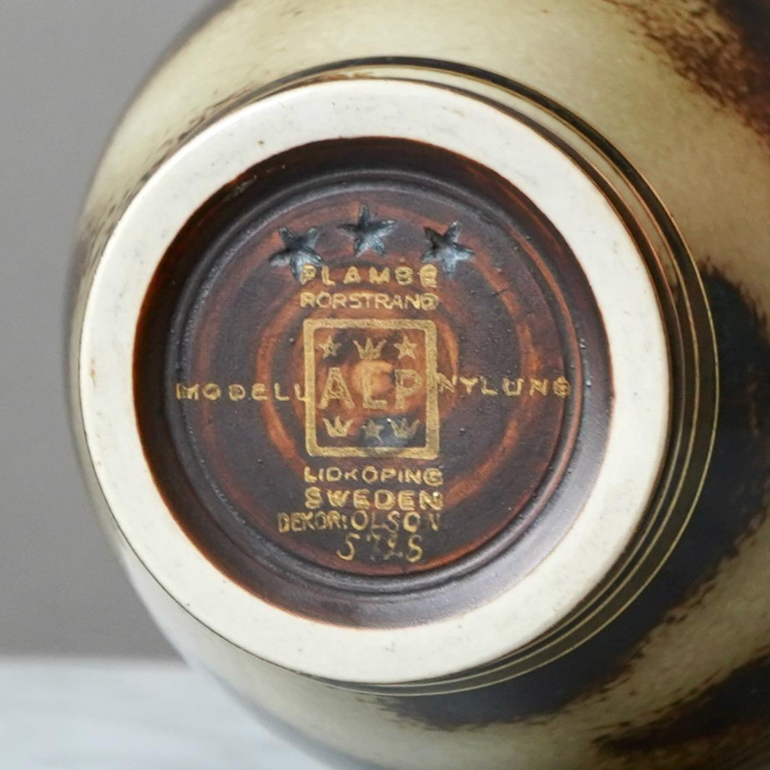 Vaso Art Deco in marrone e oro di Gunnar Nylund per ALP, Svezia, anni '30 in vendita 2