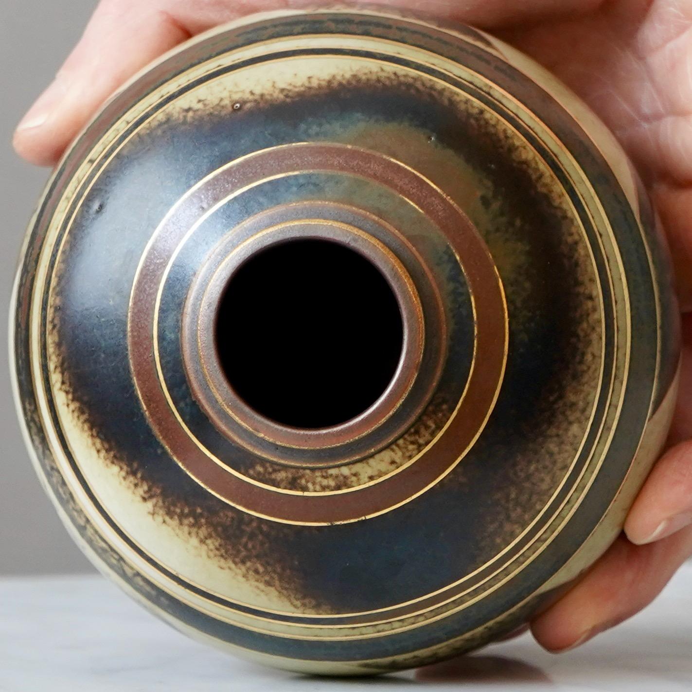 Ceramica Vaso Art Deco in marrone e oro di Gunnar Nylund per ALP, Svezia, anni '30 in vendita