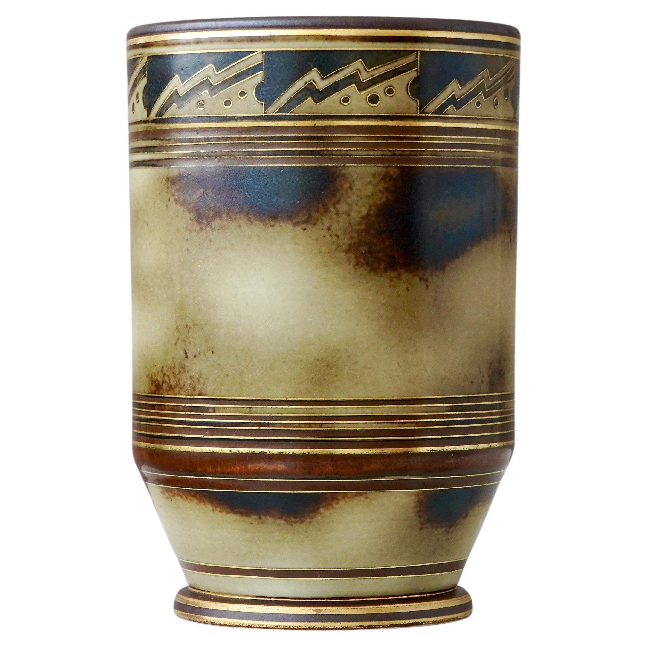 Art Deco Vase in Brown und Gold von Gunnar Nylund für ALP, Schweden, 1930er Jahre