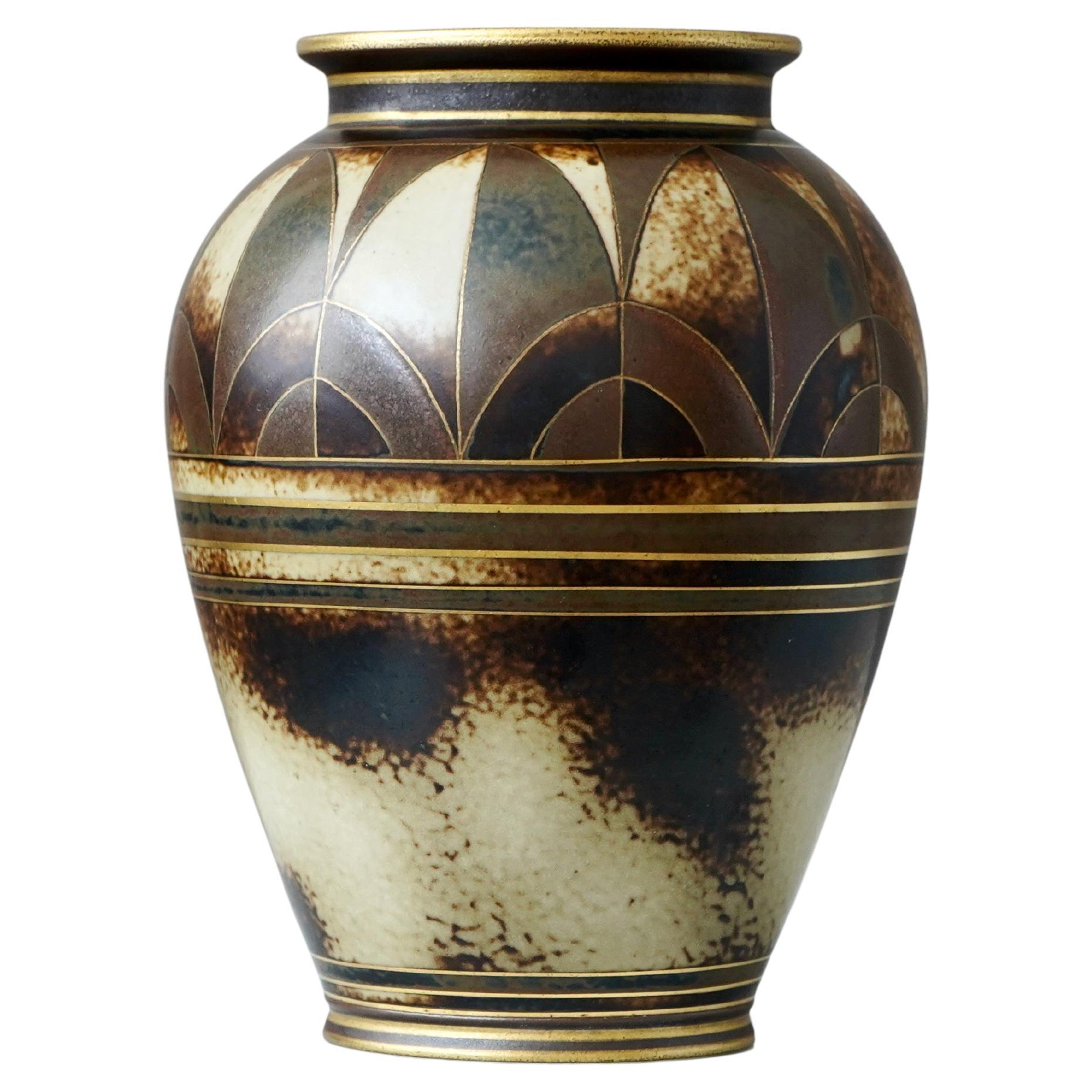 Art Deco Vase in Brown und Gold von Gunnar Nylund für ALP, Schweden, 1930er Jahre