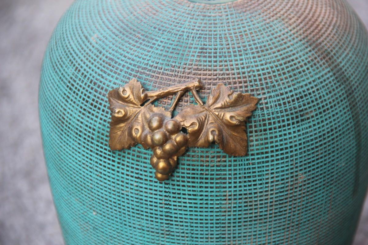 Jarrón Art Déco de Cerámica Verde Bronceada con Aplicación de Bronce Batignani 1930 Art Decó en venta