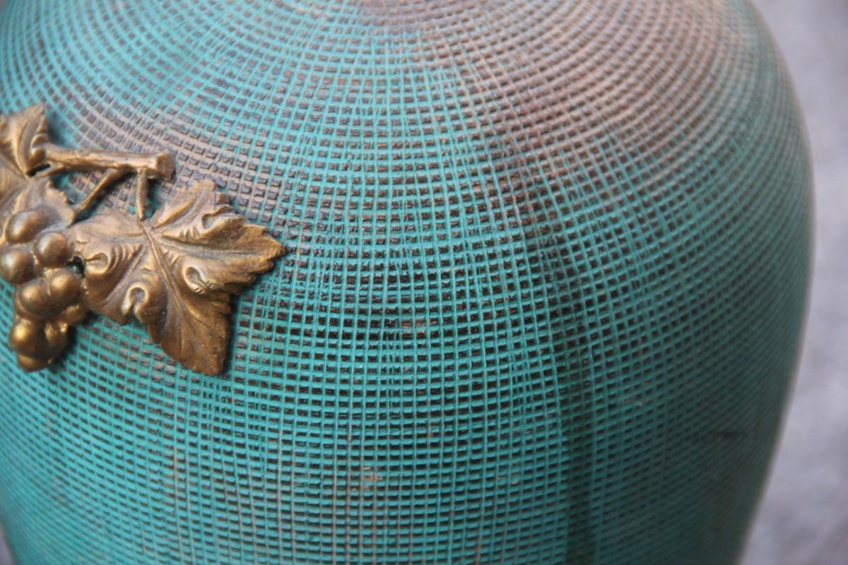 Mid-20th Century Art Deco Vase in Ceramic Green Bronzed with Batignani 1930 Bronze Application For Sale