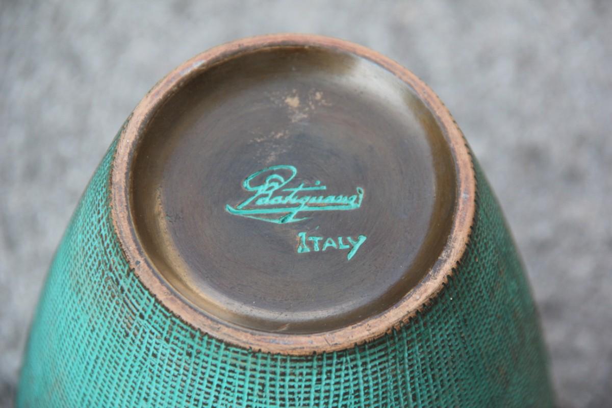 Terre cuite Vase Art Déco en céramique verte bronzée avec application en bronze Batignani 1930 en vente
