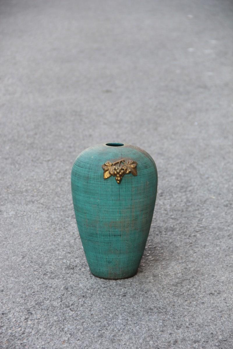 Art Deco Vase in Ceramic Green Bronzed with Batignani 1930 Bronze Application For Sale 2