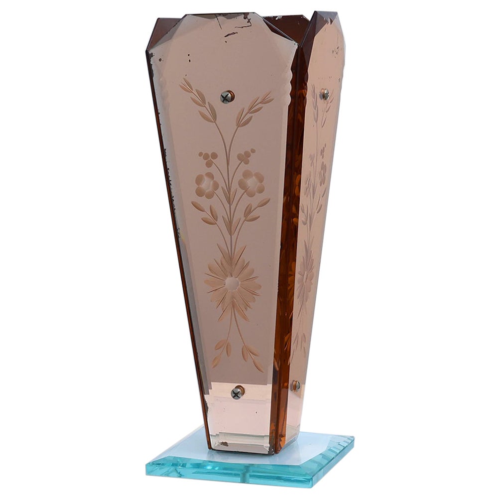 Vaso Art Deco in vetro, vetro specchiato e Wood, Francia anni 
20 in vendita