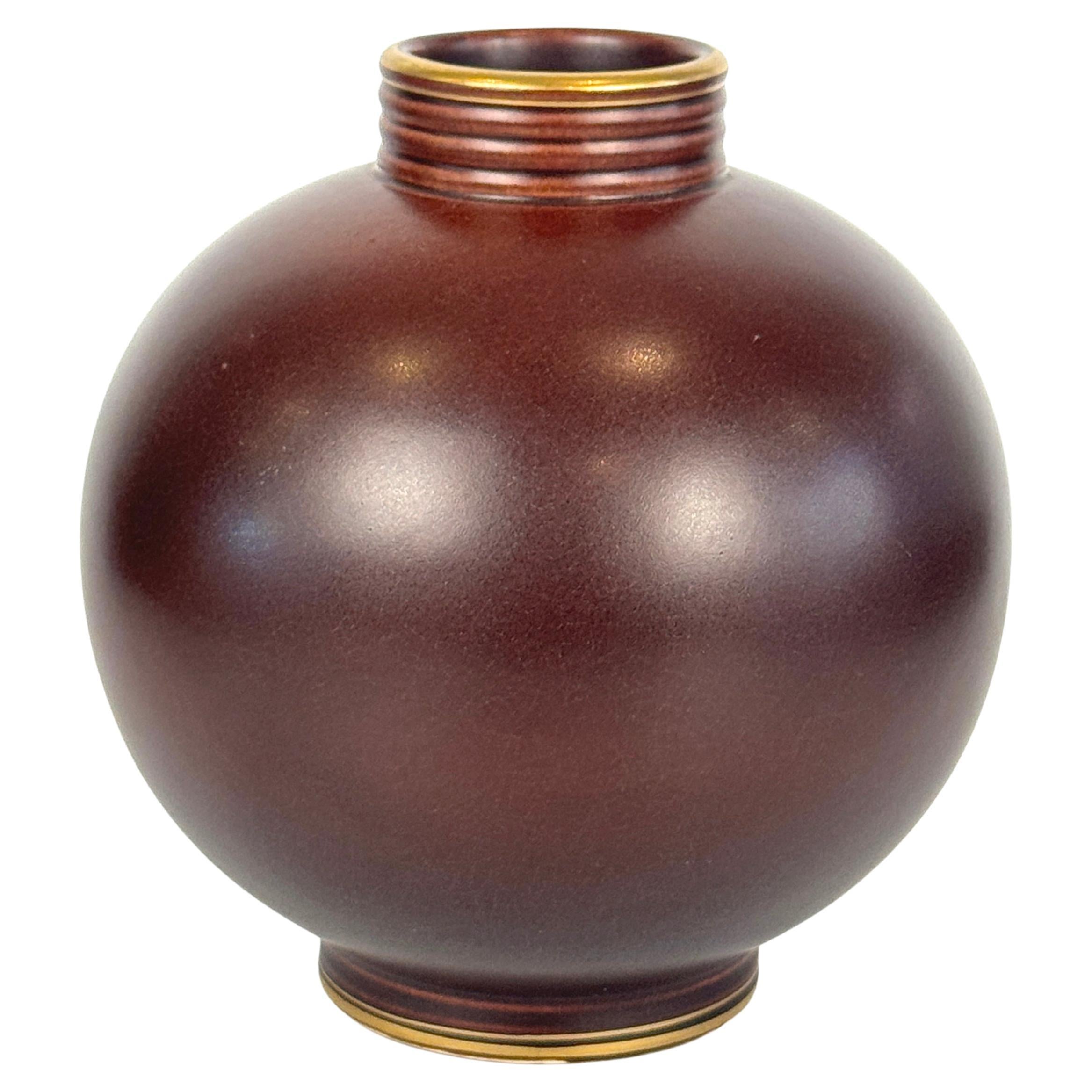 Art Deco Vase in Oxblood, Swedish Grace Stoneware by Gunnar Nylund for R örstrand For Sale