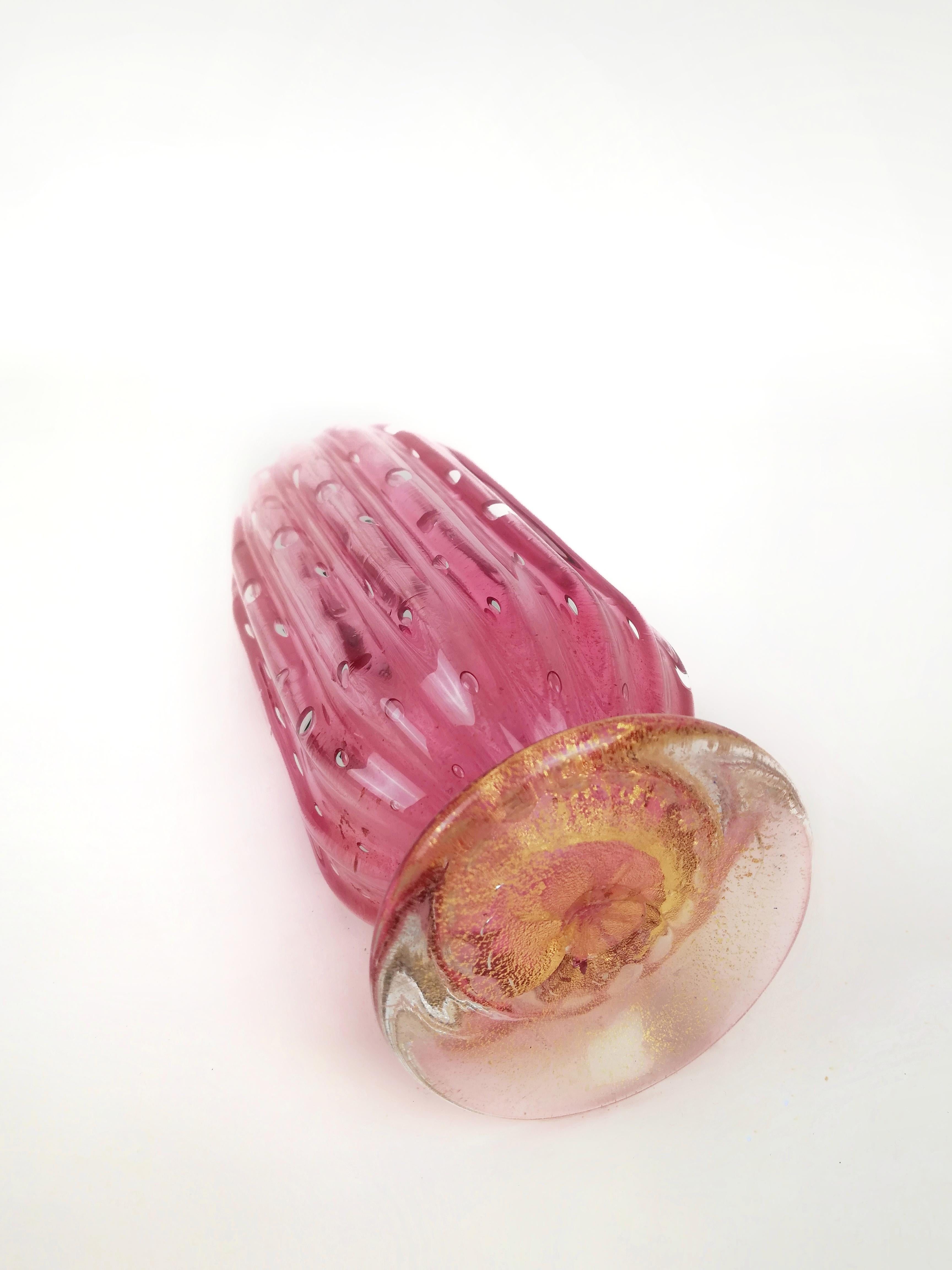 Art Deco Vase in Pink and Gold Murano Bubble Glass, Italy 1930s For Sale 5