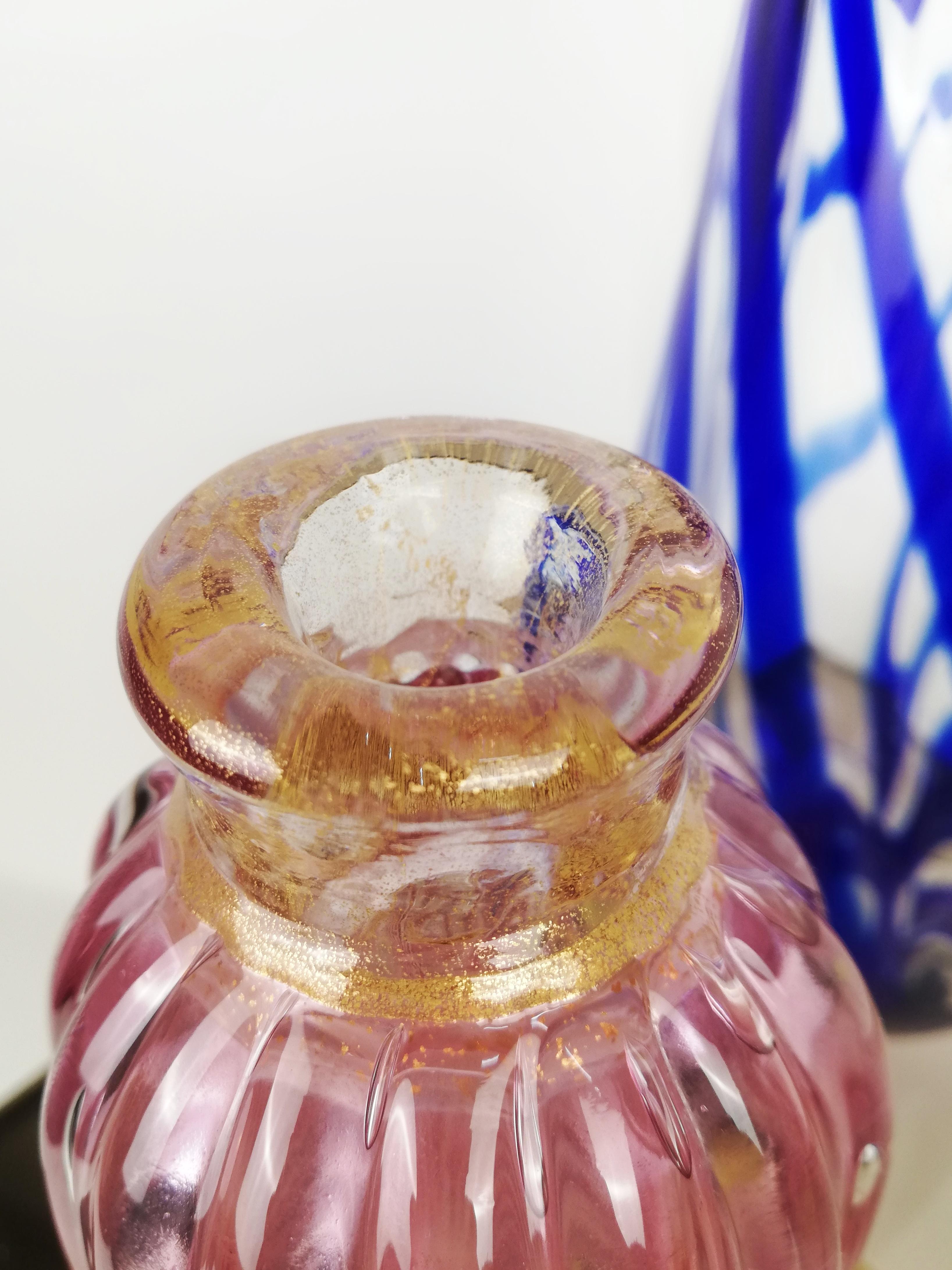 Art Deco Vase in Pink and Gold Murano Bubble Glass, Italy 1930s In Good Condition For Sale In Roma, IT