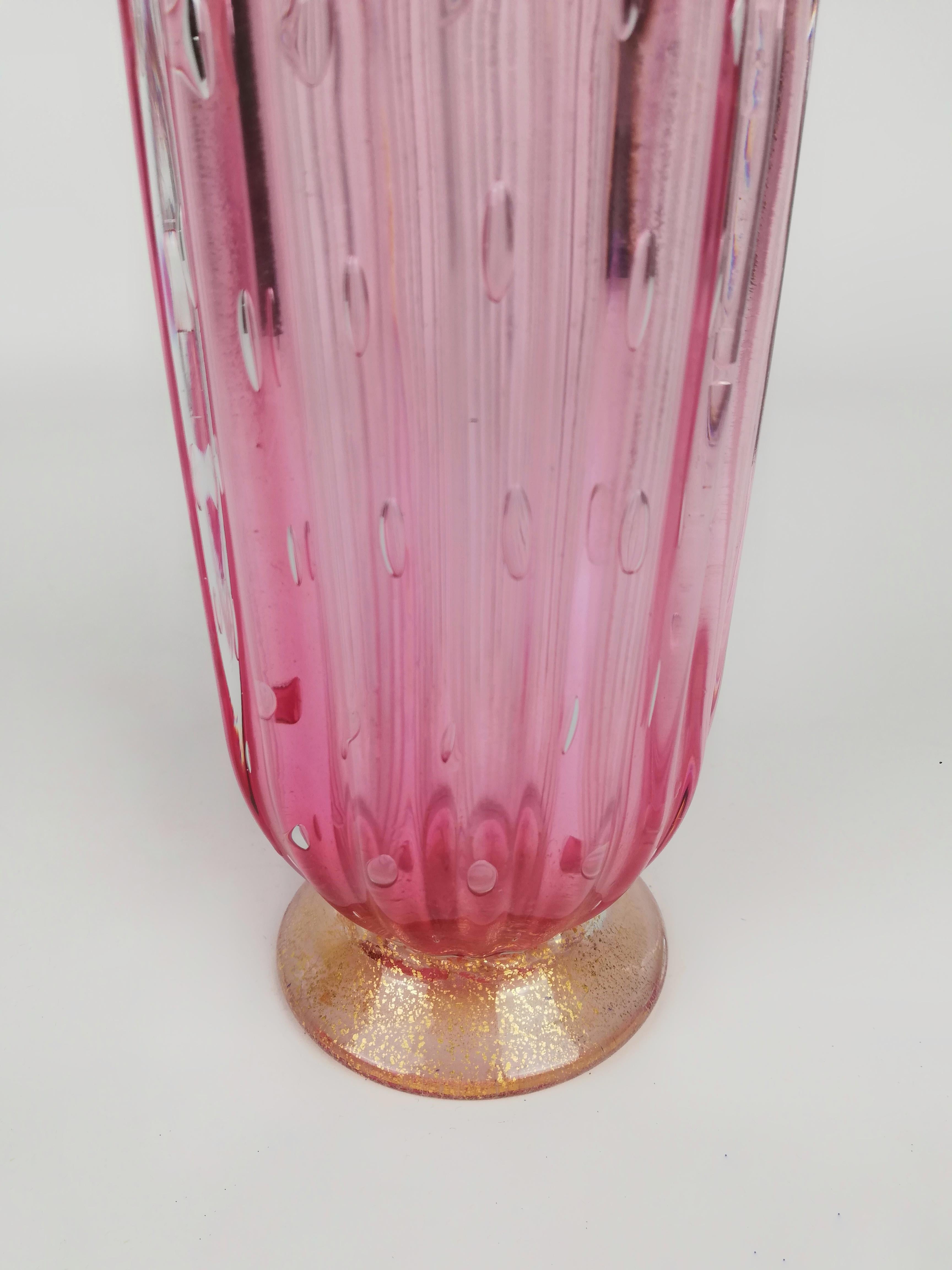 Murano Glass Art Deco Vase in Pink and Gold Murano Bubble Glass, Italy 1930s For Sale