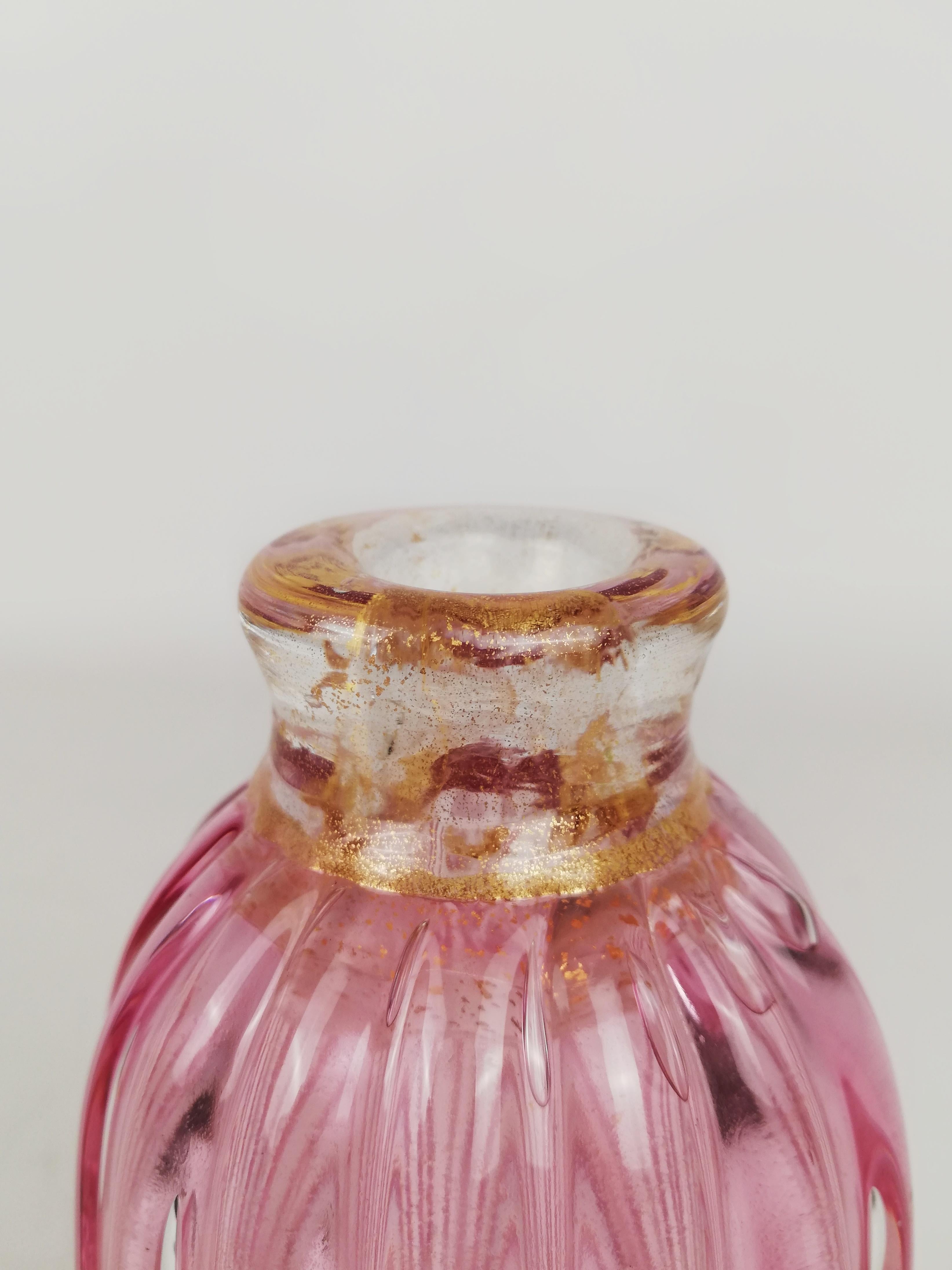 Art Deco Vase in Pink and Gold Murano Bubble Glass, Italy 1930s For Sale 3