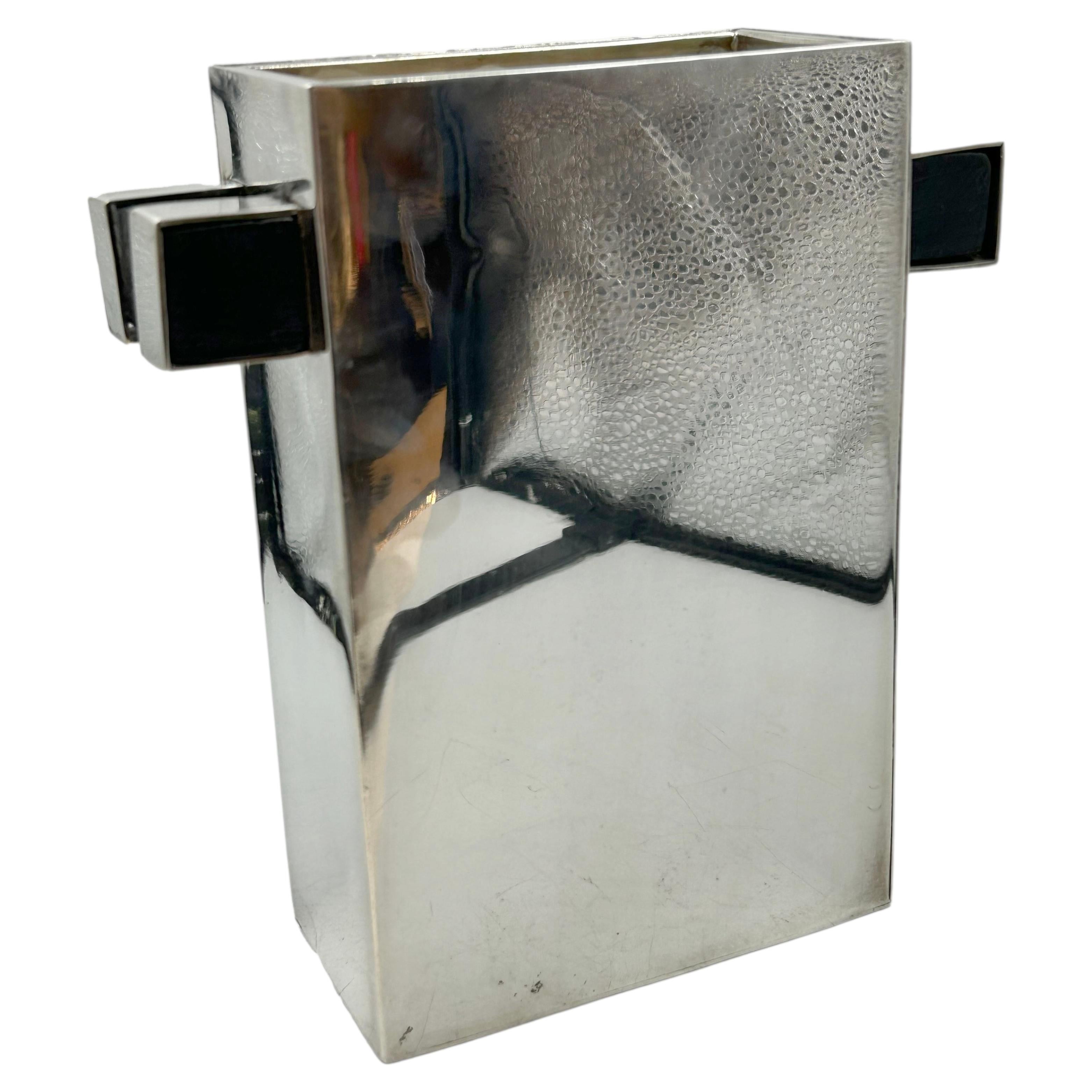 Art Deco Vase in Silver-Plated Metal by Maison Desny, France, circa 1930.