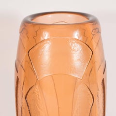 Art Deco Vase in Translucent Cognac with Cubist Geometric Patterns