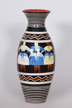 Art Deco Vase Made in 1940s Czechia, Hand Painted Slovak Motifs
