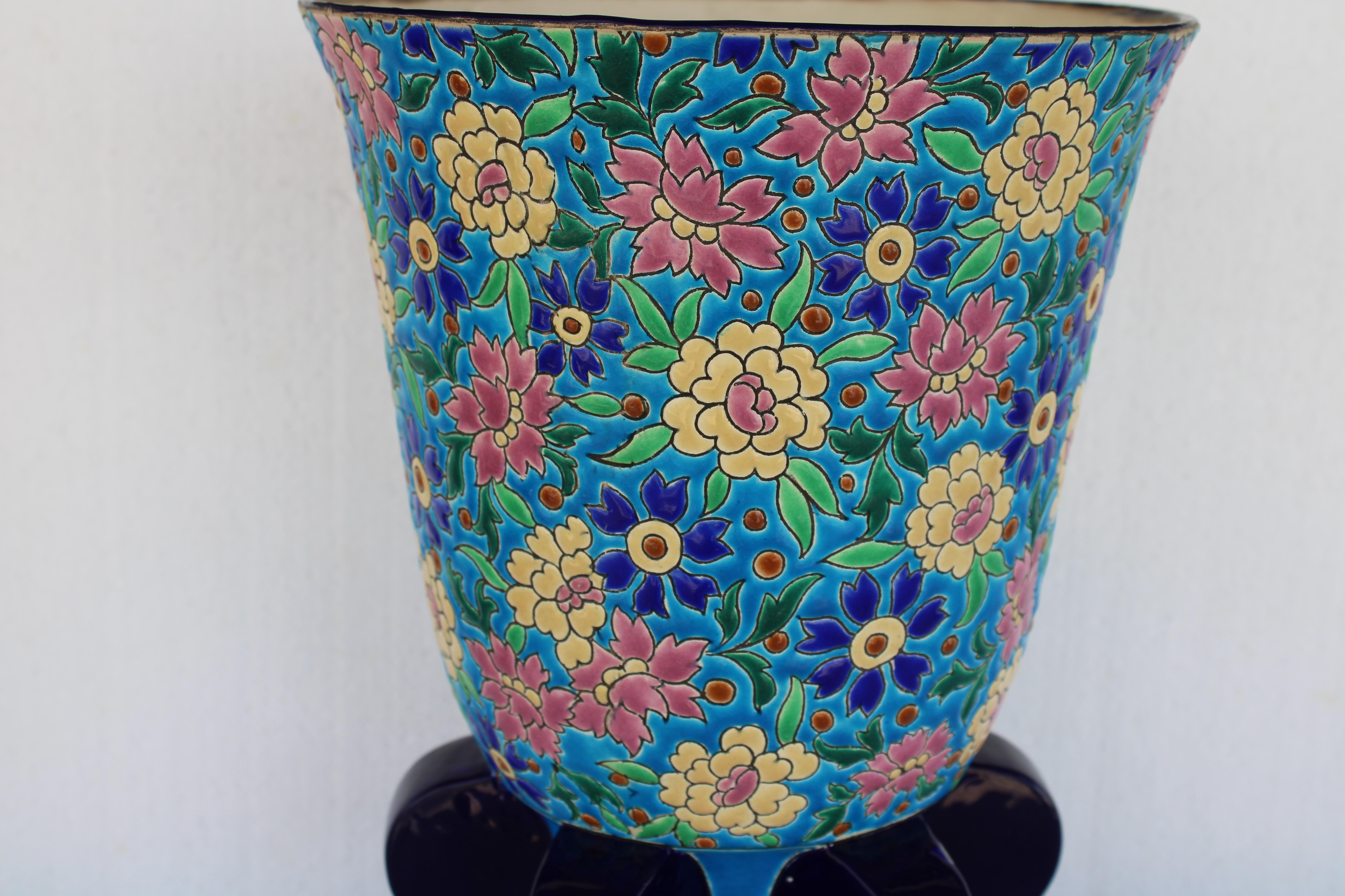 French Art Deco Vase Manufactured by Emaux de Longwy, France For Sale