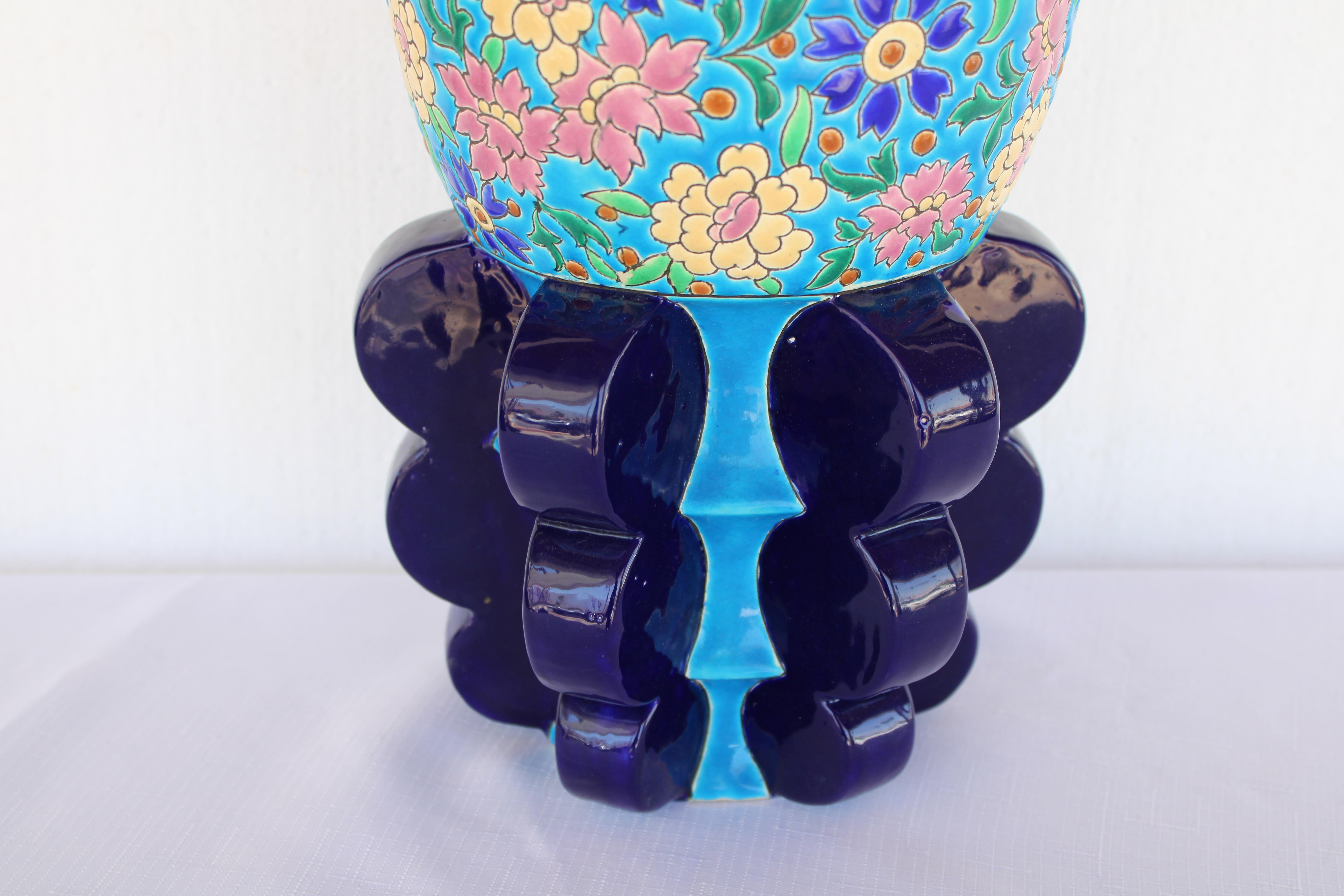 Art Deco Vase Manufactured by Emaux de Longwy, France In Good Condition For Sale In Palm Springs, CA