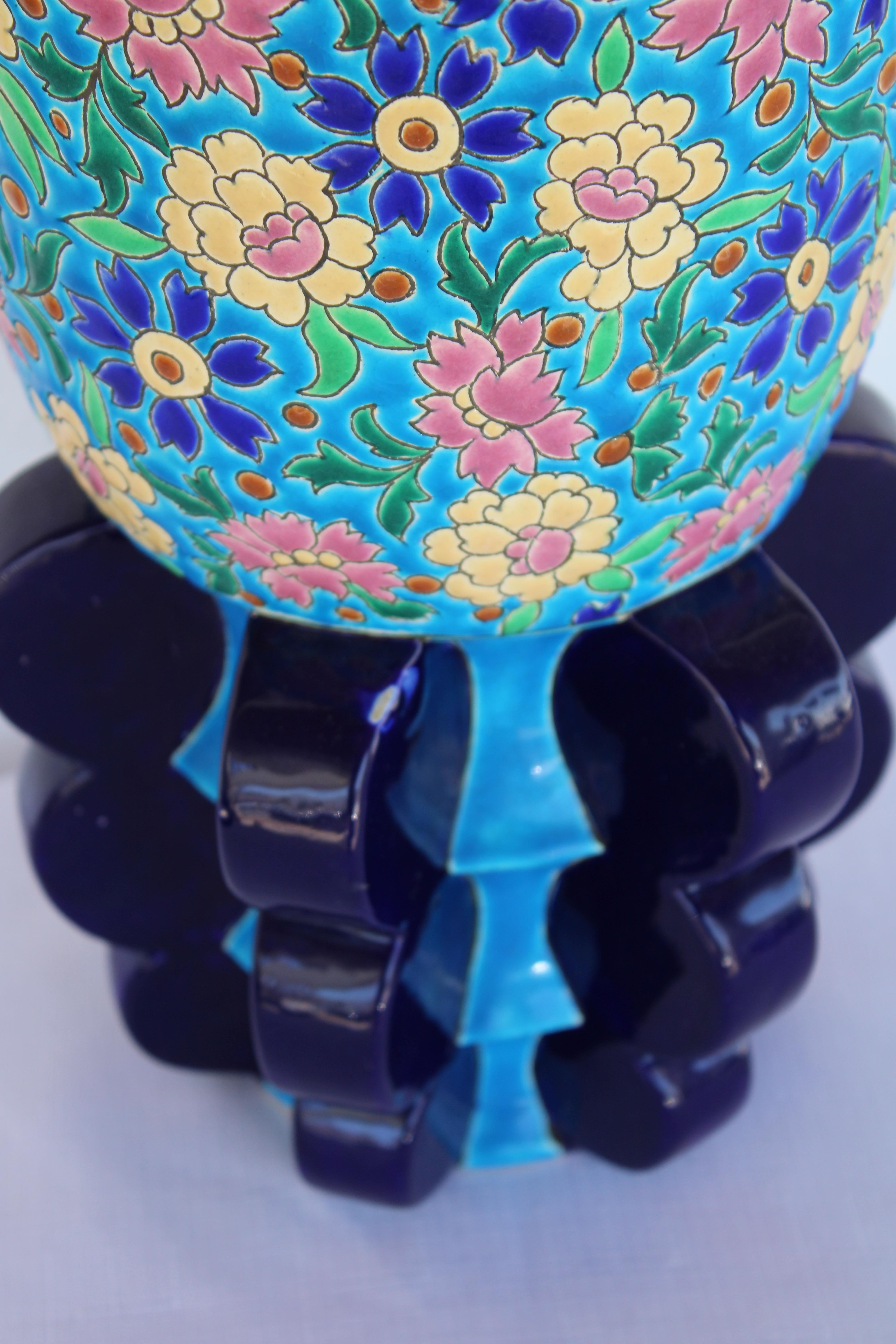 Early 20th Century Art Deco Vase Manufactured by Emaux de Longwy, France For Sale