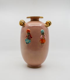 Art Deco Vase, Peach and Gold with Oriental Figures, 1940s