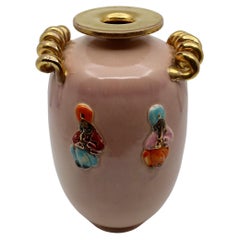 Art Deco Vase, Peach and Gold with Oriental Figures, 1940s