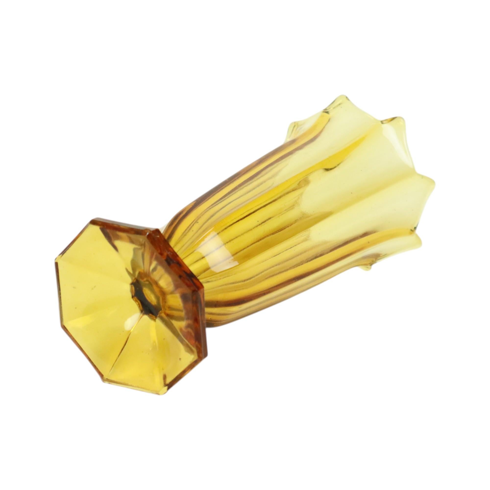Art Deco Vase Pressed Glass Amber Rosice Glassworks 21cm For Sale 8