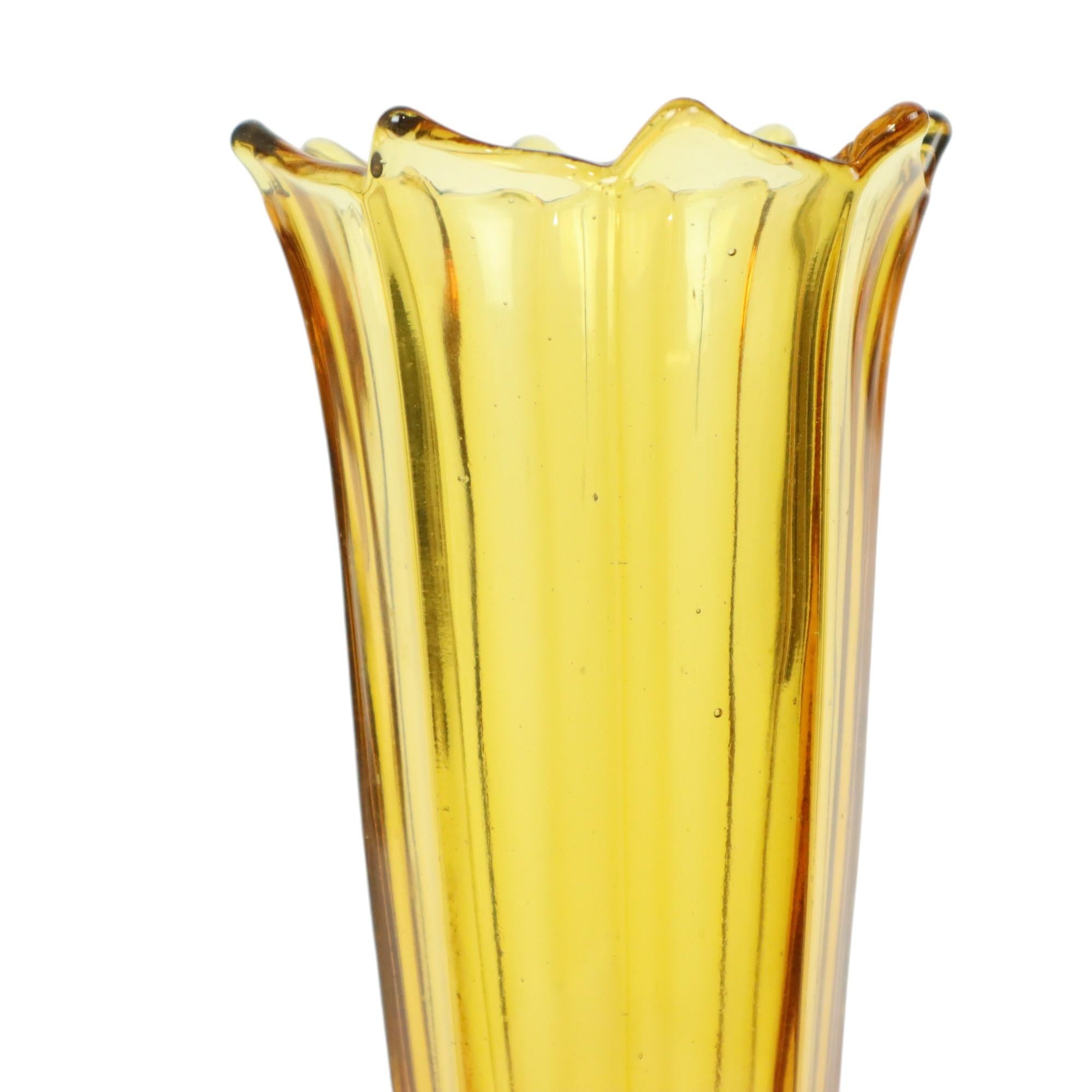 Art Deco Vase Pressed Glass Amber Rosice Glassworks 21cm For Sale 1