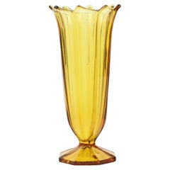 Art Deco Vase Pressed Glass Amber Rosice Glassworks 21cm