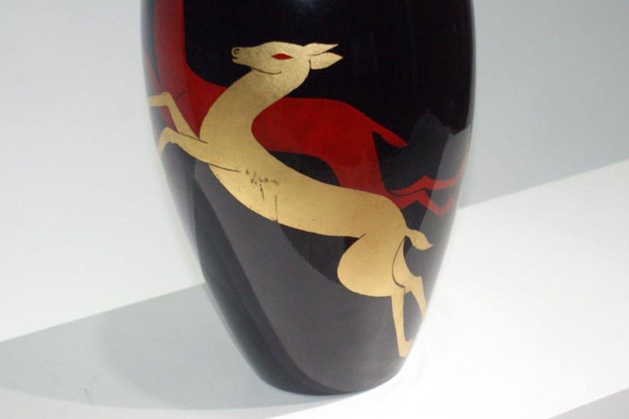 Lacquered Art Deco Vase Signed ,  