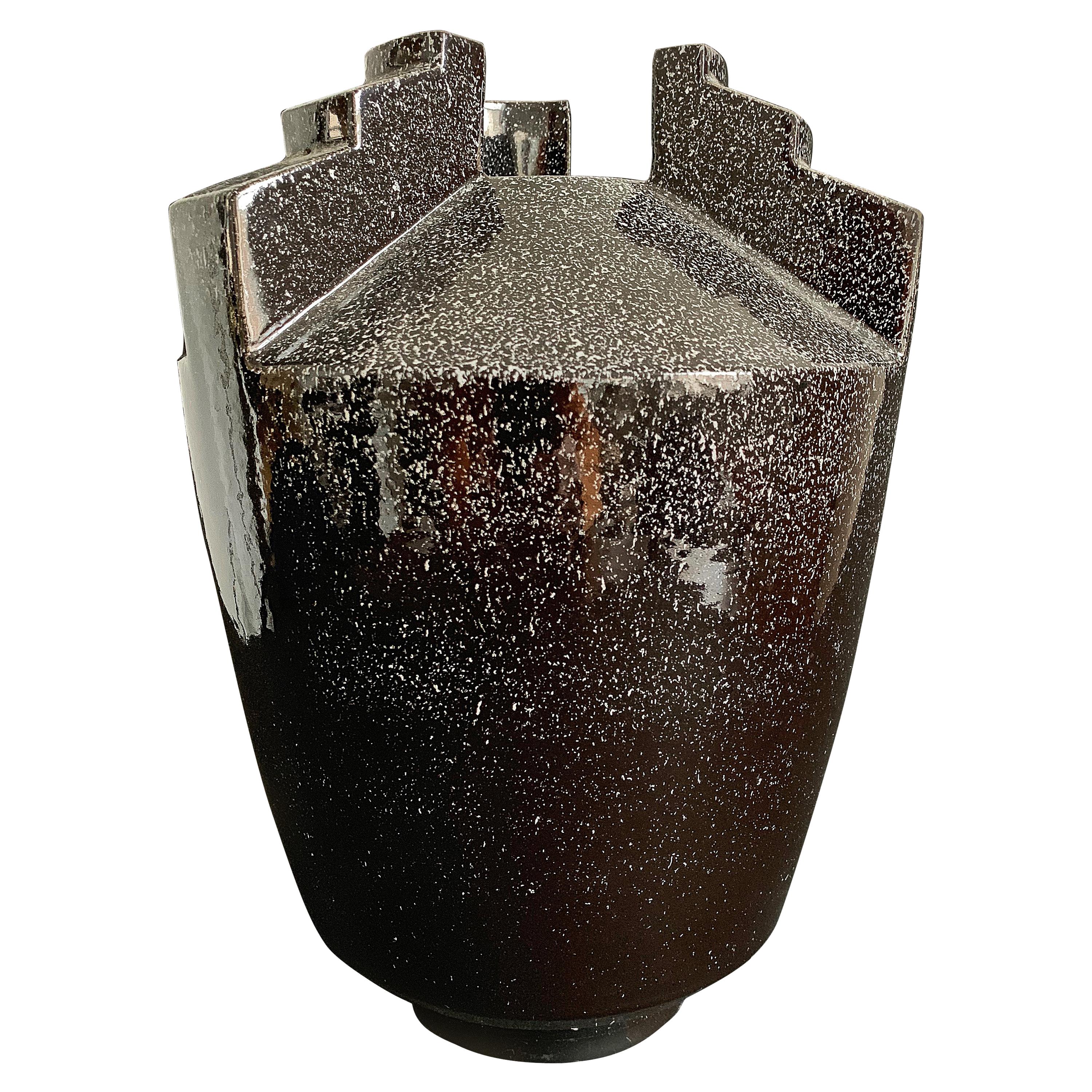 Art Deco Vase, Stylized Geometric Forms by Guillard, Black and White For Sale